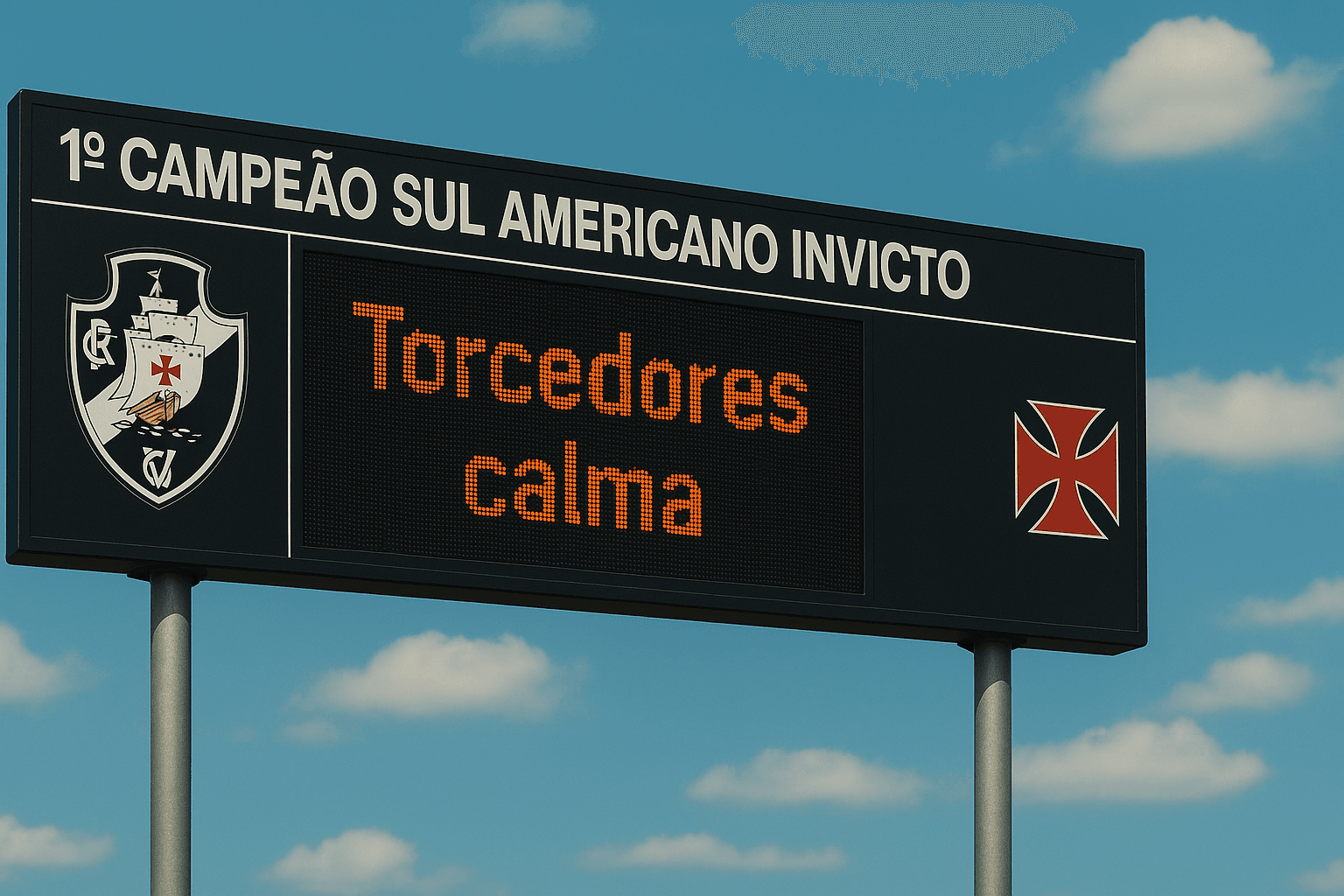 Placar eletrônico com a frase "Torcedores calma", meme famoso entre torcedores do Vasco